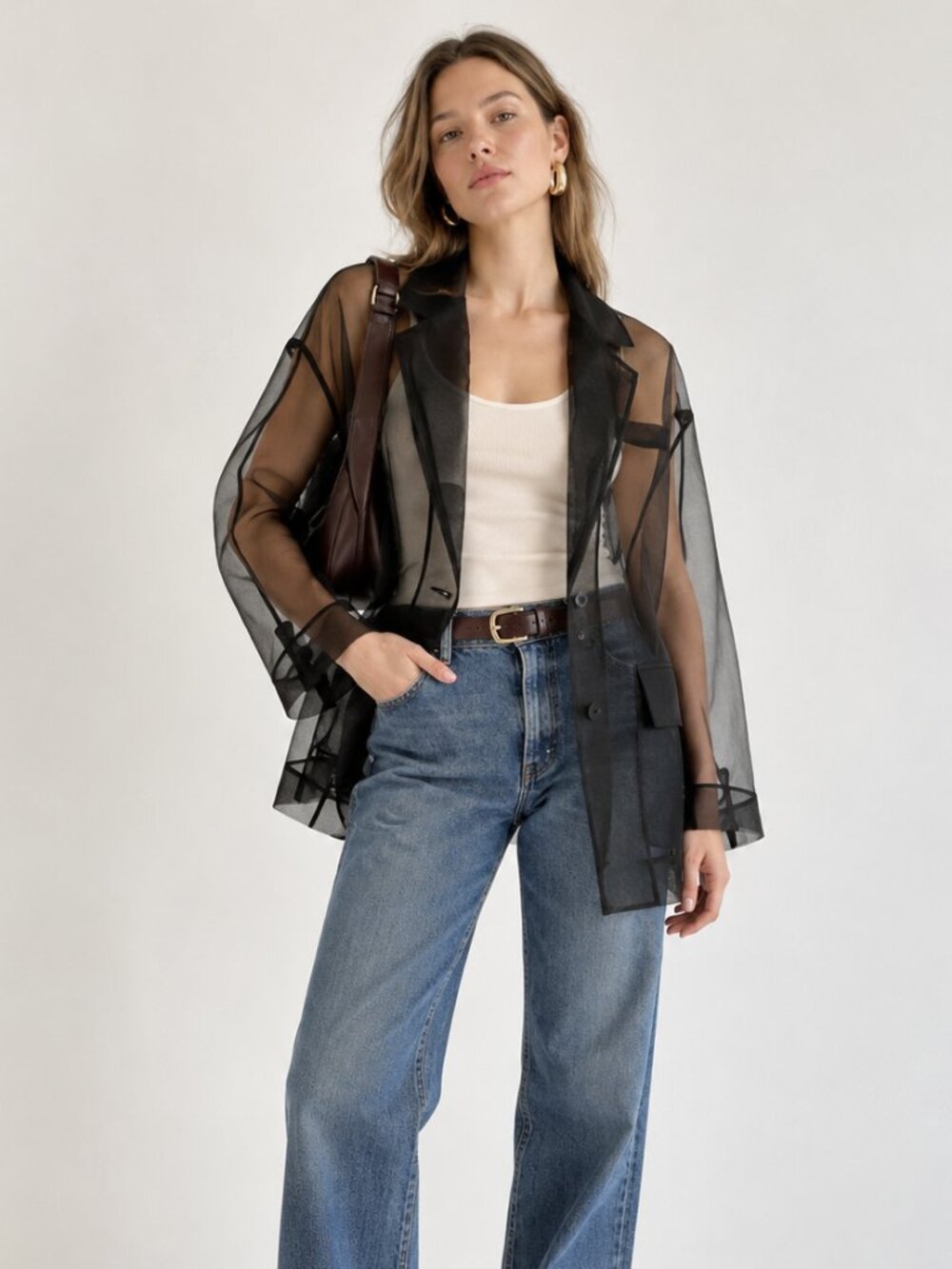 ESTHÉ Black Sheer Organza Blazer Made in Europe L